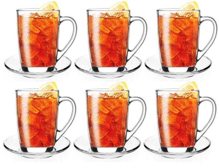 Komplet szklanki do kawy latte herbaty Ala 300ml + 6 spodków