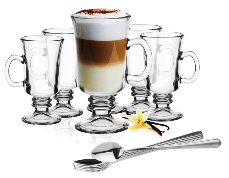 Komplet szklanek do kawy, latte IRISH 200 ml + łyżeczki