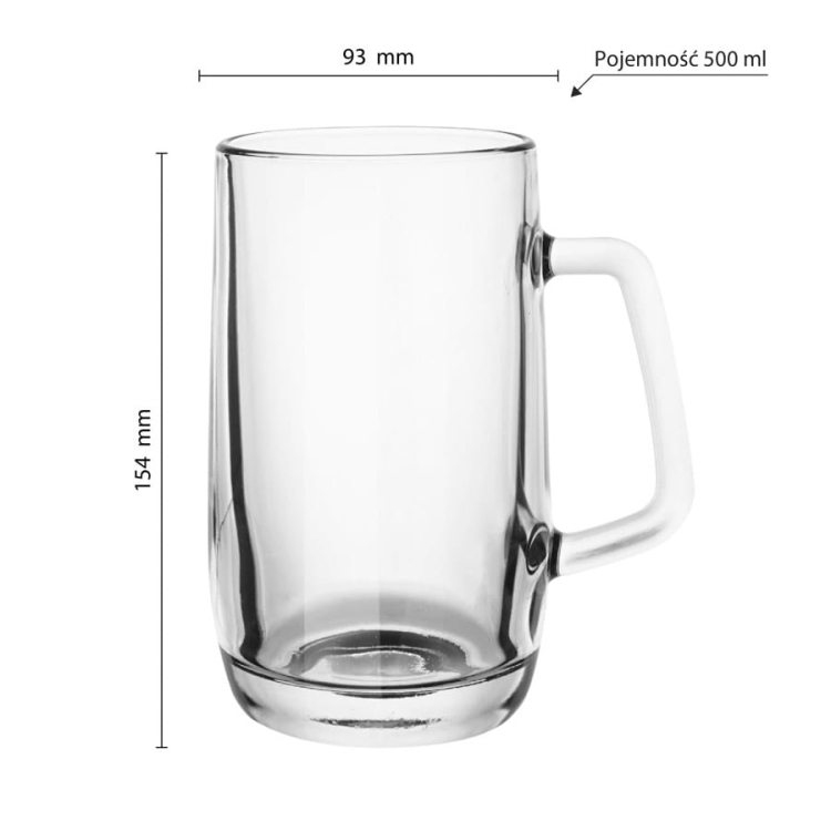 Solidny szklany CIĘŻKI kufel do piwa z uchem z rączką PRINCE | 500ml | 1 szt.