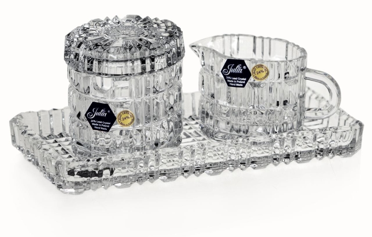 Kryształowy komplet śniadaniowy JULIA cukiernica dzbanek kryształ