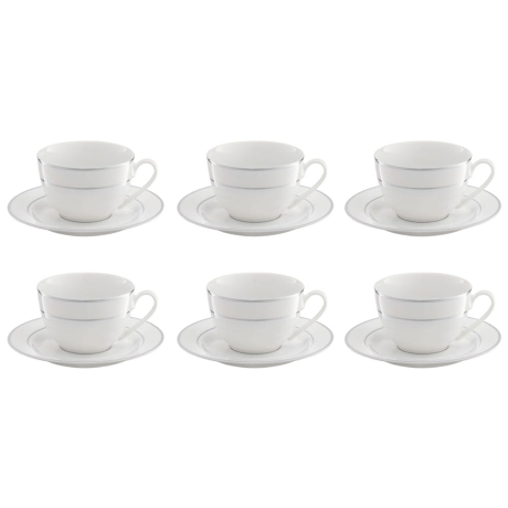 Przejdź do produktu Komplet filiżanek do kawy, herbaty AMBITION Aura Silver 250 ml + 6 spodków 12 el.