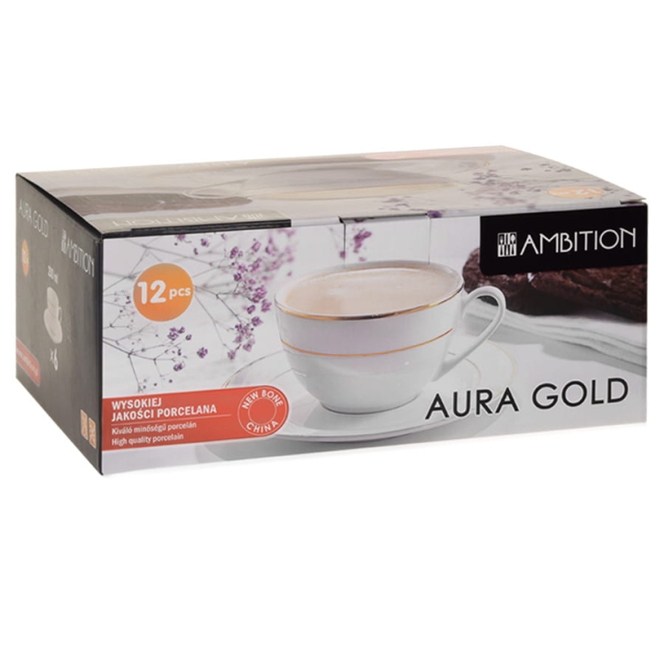 Komplet filiżanek do kawy, herbaty AMBITION Aura Gold
