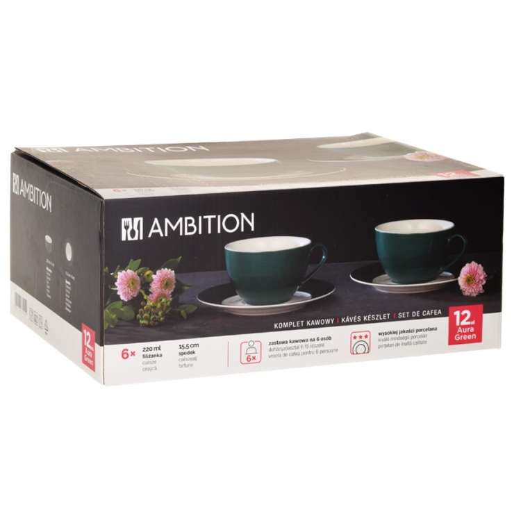 Komplet filiżanek do kawy, herbaty AMBITION Aura Green