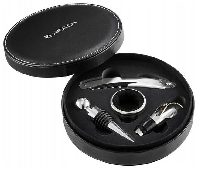 AMBITION Bolero akcesoria do wina korkociąg korek 4el. w skórzanym etui