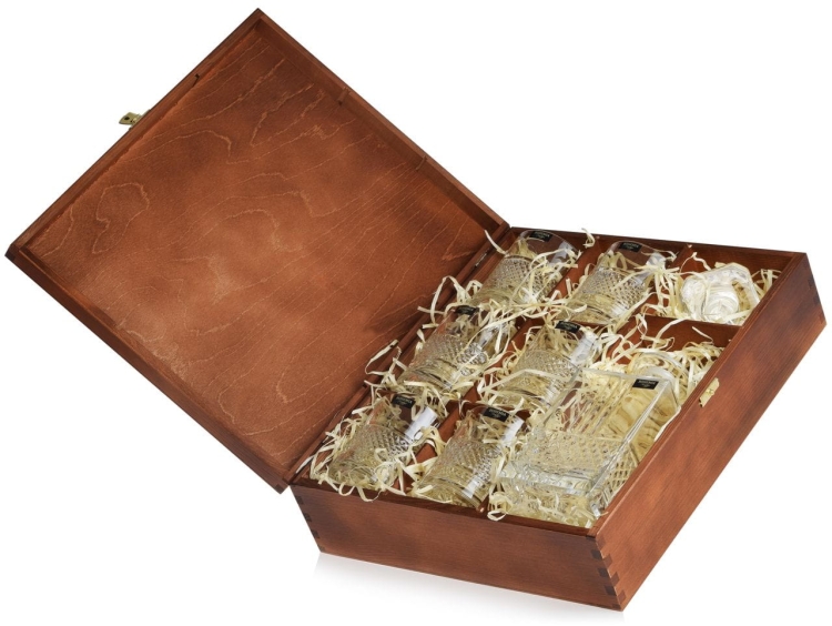 Kryształowy zestaw do whisky Bohemia ELEGANTE 6+1 w skrzynce z GRAWEREM