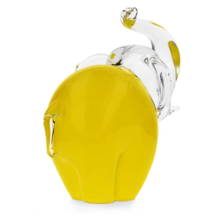 Duża figurka szklana - żółty słoń z uniesioną trąbą 25cm