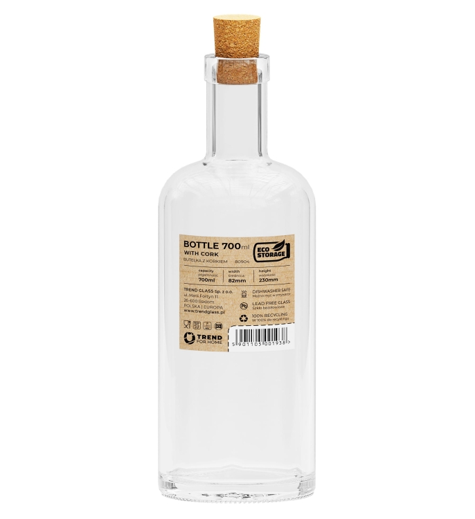 Szklana butelka z korkiem na nalewkę wino Trend Glass 700ml