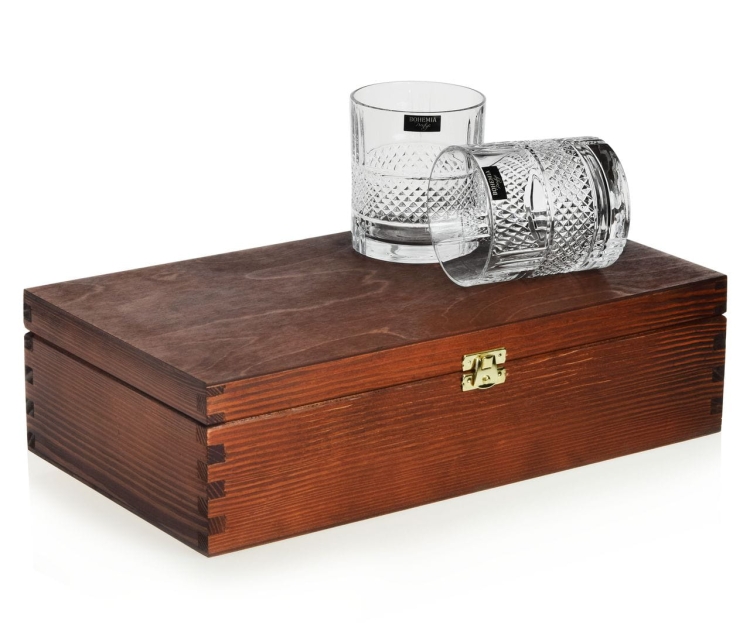 Kryształowe szklanki do whisky Bohemia ELEGANTE 340ml w skrzynce z GRAWEREM