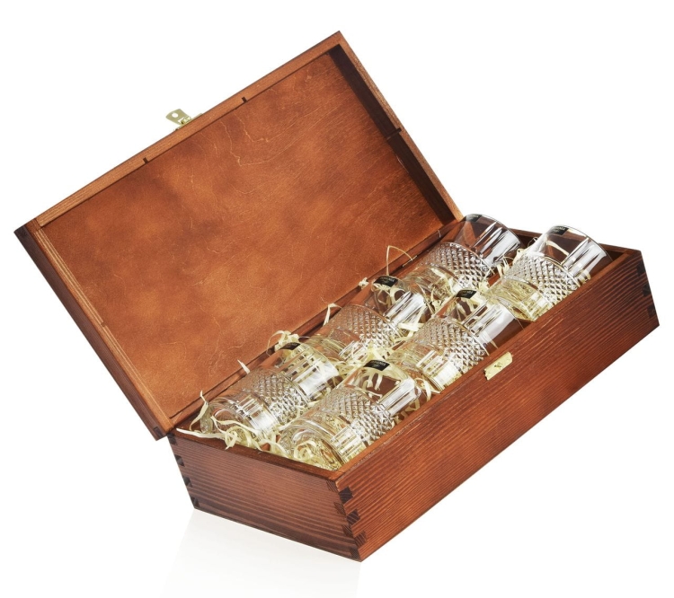 Kryształowe szklanki do whisky Bohemia ELEGANTE 340ml w skrzynce z GRAWEREM