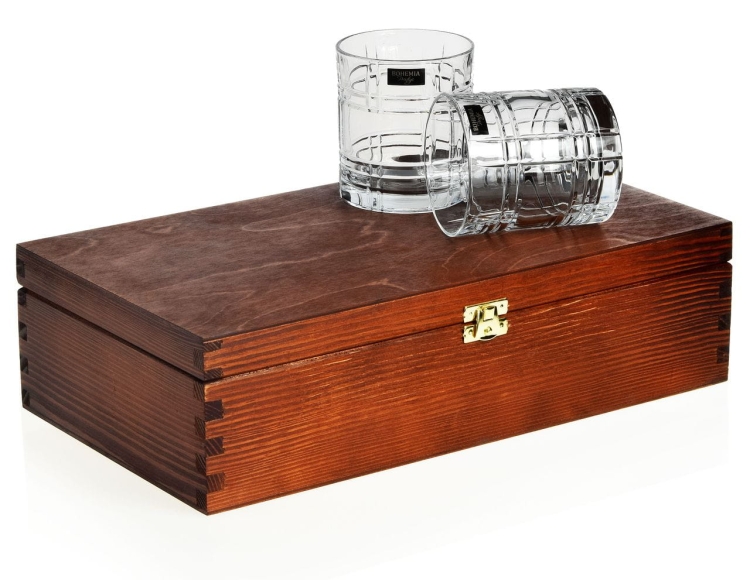 Kryształowe szklanki do whisky Bohemia SEMPRE 340ml w skrzynce z GRAWEREM