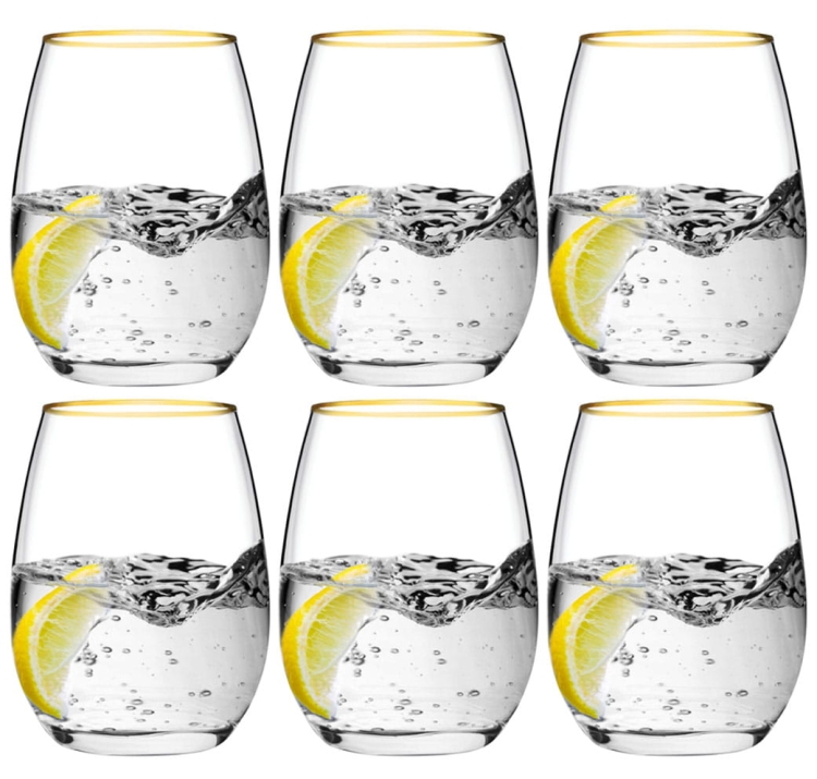 PASABAHCE Golden Touch Amber szklanki 350 ml złoty pasek