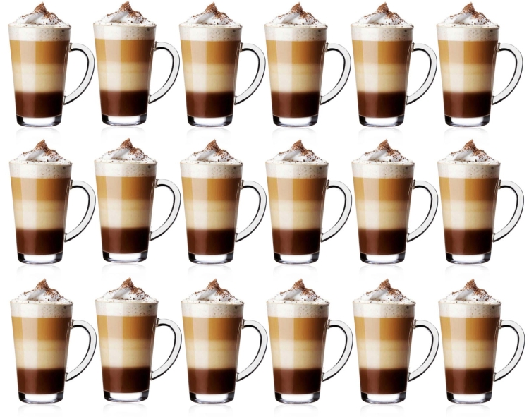 Komplet szklanek kubki do kawy latte herbaty Iwo 300 ml 18szt