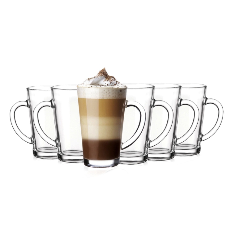 Komplet szklanek kubków do kawy latte Iwo 300 ml + 6 spodków