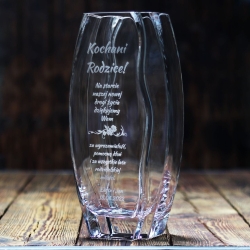 Piękny szklany wazon dekoracyjny 32cm z grawerem, na ślub, podziękowania