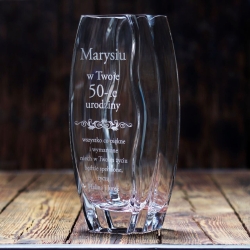 Piękny szklany wazon dekoracyjny 32cm z grawerem, na ślub, podziękowania