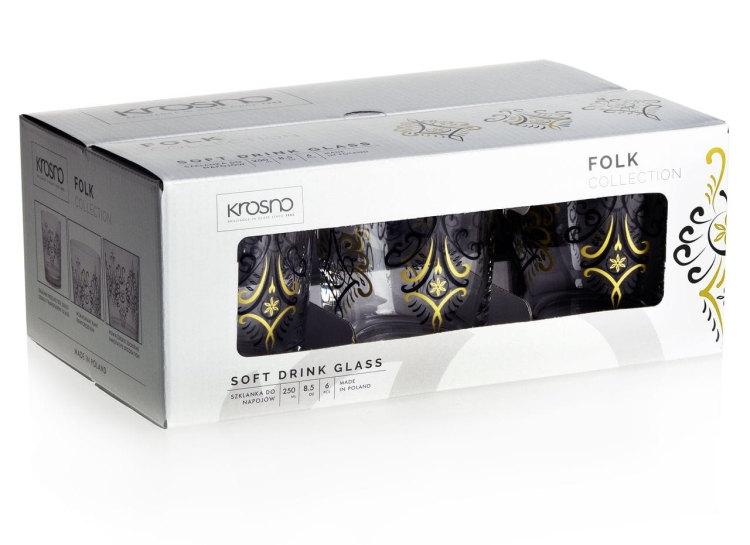 Szklanki ze wzorem góralskim Krosno FOLK Parzenica 6x 250ml