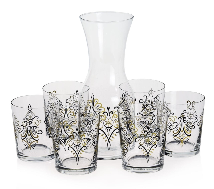 KROSNO Folk Parzenica 6+1 komplet do wody soku karafka + szklanki