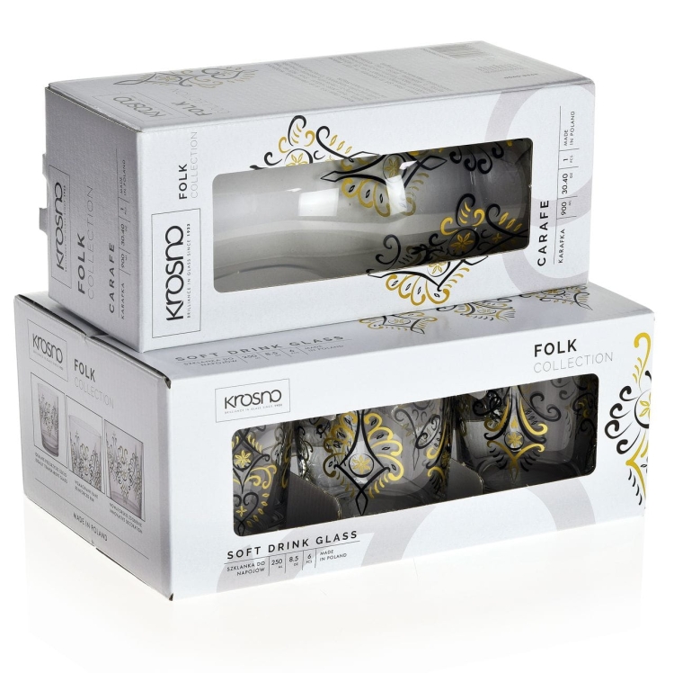 KROSNO Folk Parzenica 6+1 komplet do wody soku karafka + szklanki