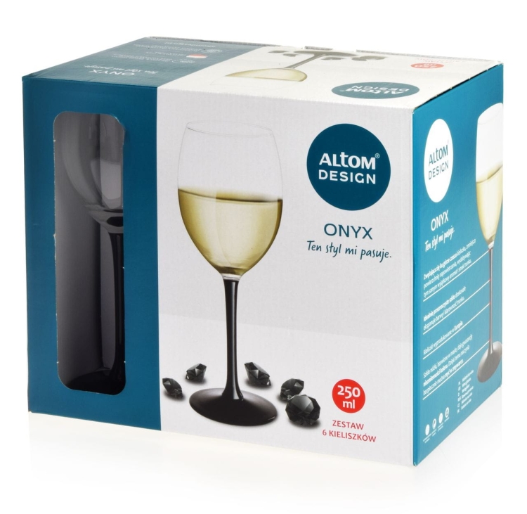 Kieliszki do wina białego Altom Design 250 ml czarna nóżka