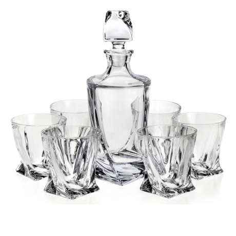Przejdź do produktu Kryształowy komplet do whisky Bohemia Quadro 6+1 (N)