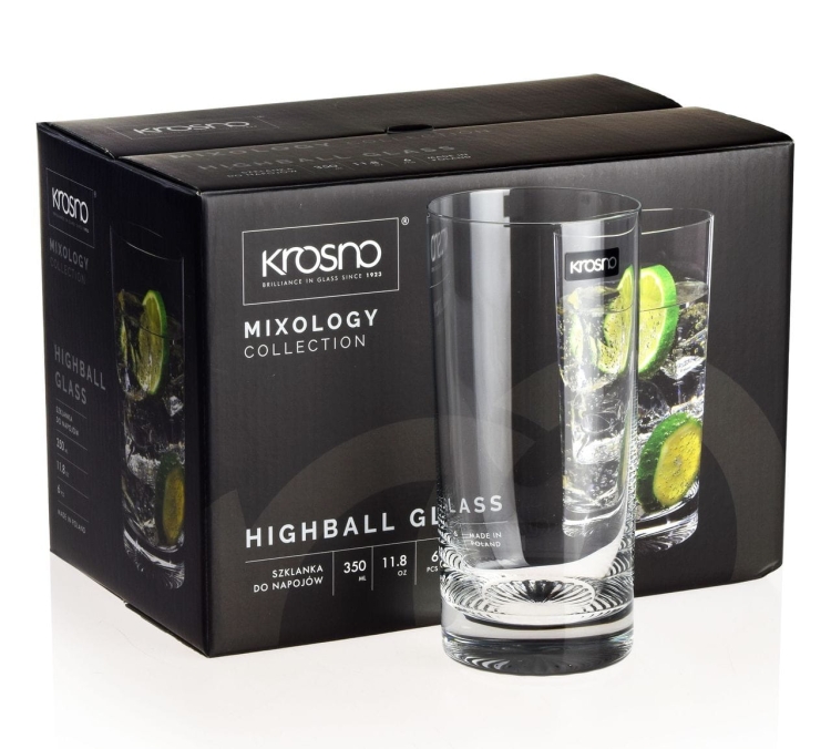 Wysokie szklanki long drink do wody soku drinków KROSNO Mixology 350 ml (C809)