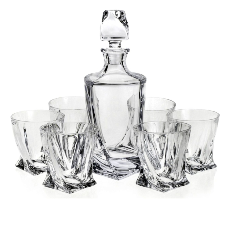 Zestaw do whisky Bohemia QUADRO 6+1 w skrzynce z GRAWEREM