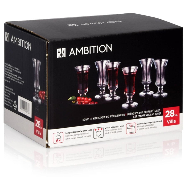 Kieliszki do wódki likieru AMBITION Villa 28ml 6szt