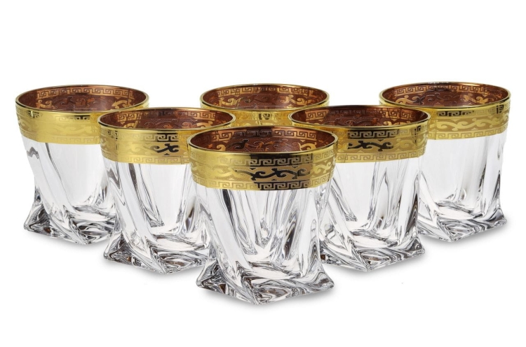 Ekskluzywne szklanki do whisky Złocony Ornament 340ml 6szt. w skrzynce z GRAWEREM