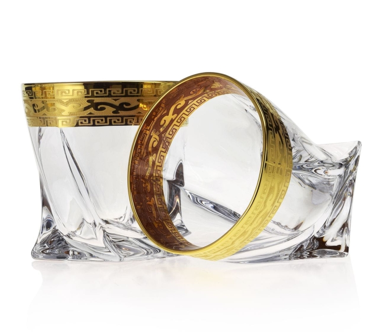 Ekskluzywne szklanki do whisky Złocony Ornament 340ml 6szt. w skrzynce z GRAWEREM