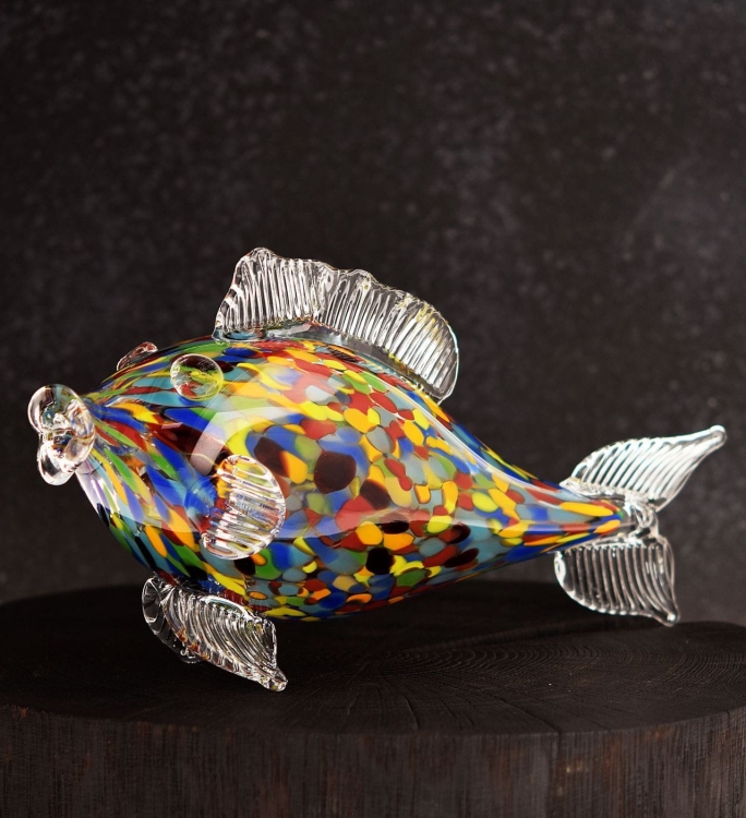 Szklana ozdobna FIGURKA rzeźba kolorowa ryba PRL