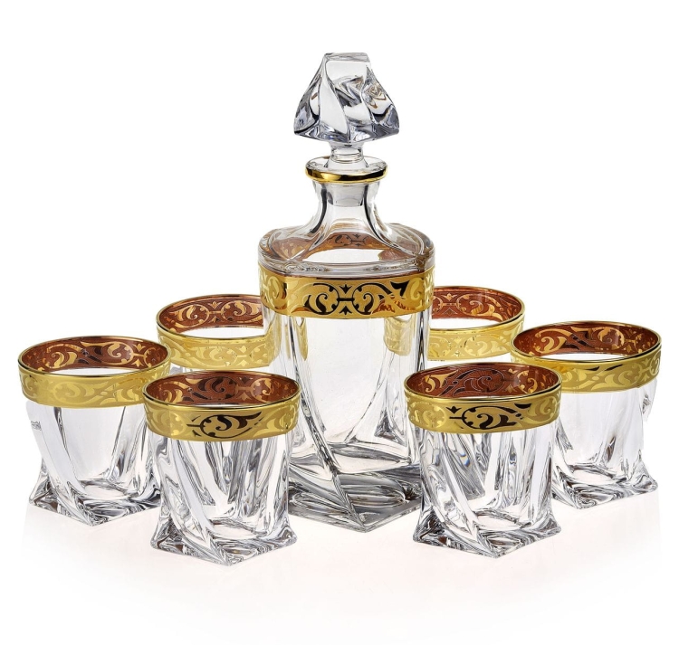Ekskluzywny komplet do whisky Bohemia BAROKO GOLD 6+1