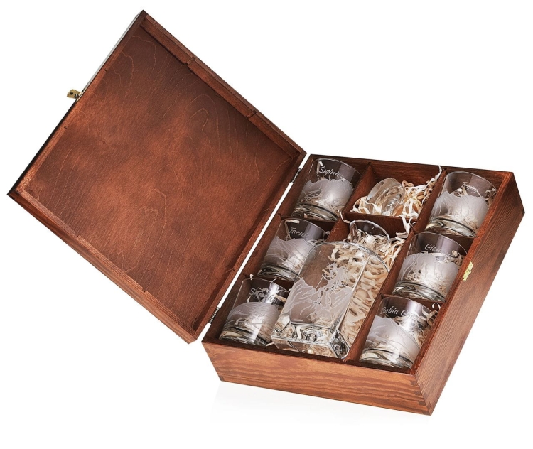 Komplet do whisky 6+1 "Polskie góry" karafka + szklanki w skrzynce