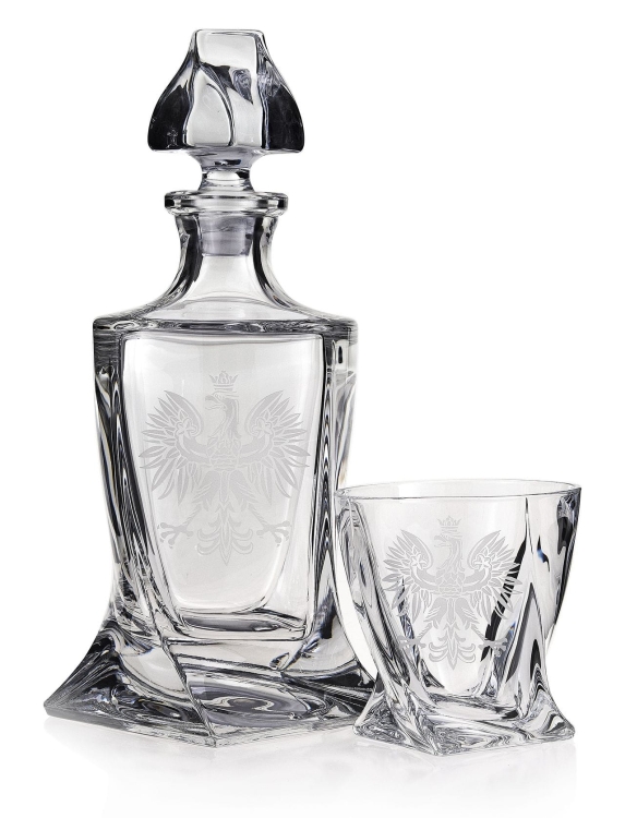 Ekskluzywny zestaw z grawerem do whisky z kryształowego szkła - ORZEŁ - Godło Polska