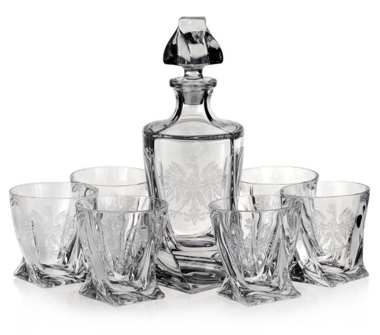 Ekskluzywny zestaw z grawerem do whisky z kryształowego szkła - ORZEŁ - Godło Polska