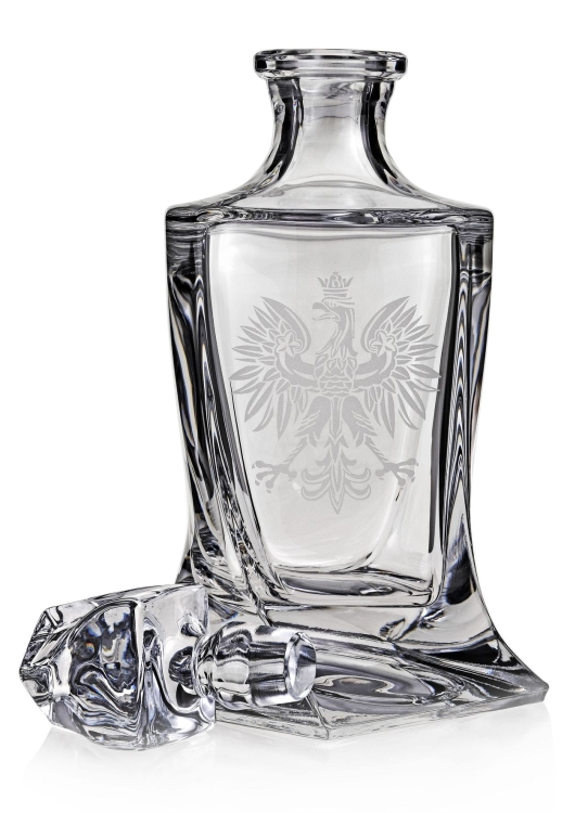 Ekskluzywny zestaw do whisky z kryształowego szkła w skrzynce z grawerem - ORZEŁ - Godło Polska