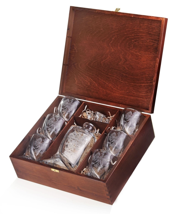 Ekskluzywny zestaw do whisky z kryształowego szkła w skrzynce z grawerem - ORZEŁ - Godło Polska