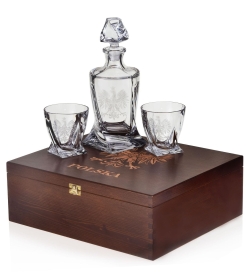 Ekskluzywny zestaw do whisky z kryształowego szkła w skrzynce z grawerem - ORZEŁ - Godło Polska