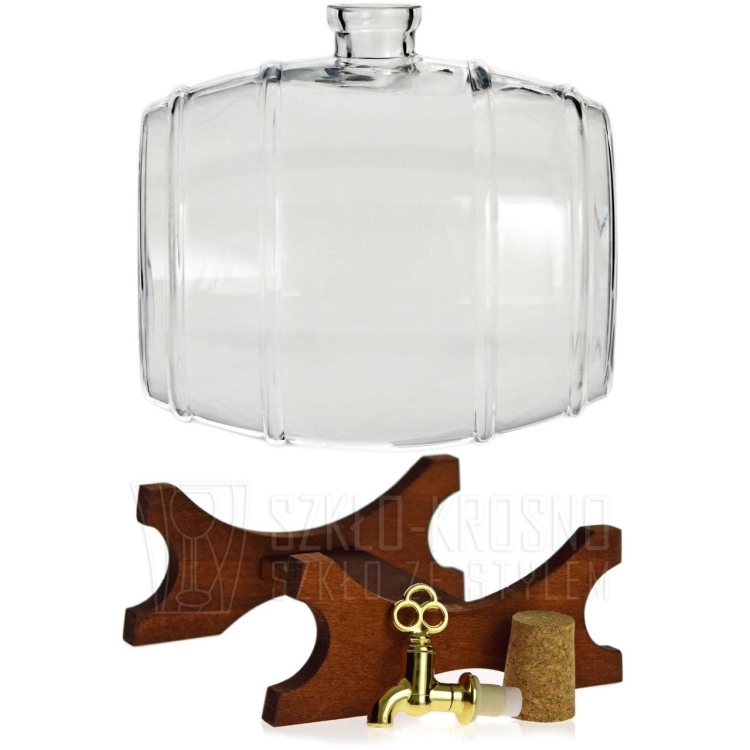 Szklana beczułka, antałek z kranikiem na bimber 4L Bezbarwna