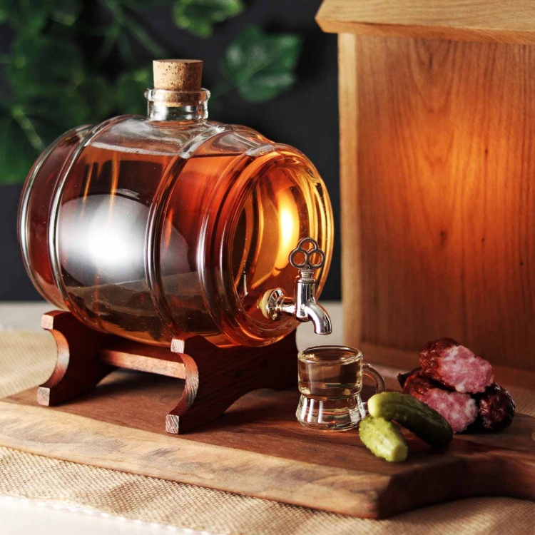 Szklana beczułka, antałek z kranikiem na bimber 2L Bezbarwna