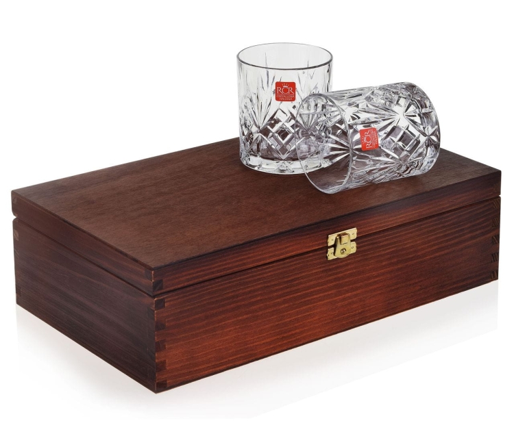 Ekskluzywne szklanki do whisky RCR Melodia 310ml w skrzynce z GRAWEREM