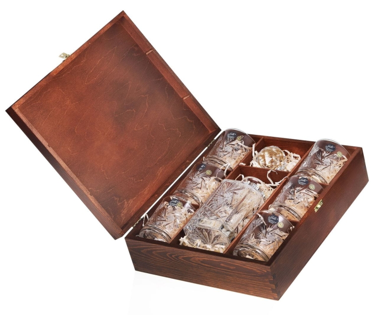 Zestaw do whisky JULIA młynek kryształ 6+1 w skrzynce z GRAWEREM