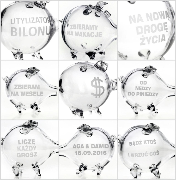 MEGA duża szklana skarbonka ŚWINKA bezbarwna