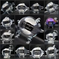 MEGA duża szklana skarbonka ŚWINKA bezbarwna