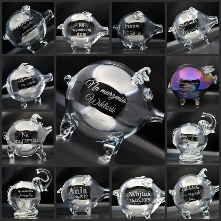 MEGA duża szklana skarbonka ŚWINKA bezbarwna