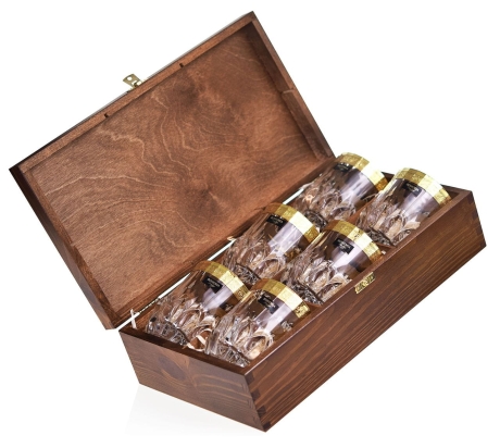 Przejdź do produktu Kryształowe szklanki do whisky ze złotym paskiem Bohemia MIRADOR 350ml w skrzynce z GRAWEREM 