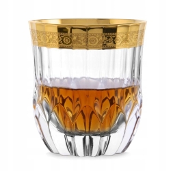 Kryształowe szklanki do whisky ze złotym paskiem Bohemia MIRADOR 350ml w skrzynce z GRAWEREM