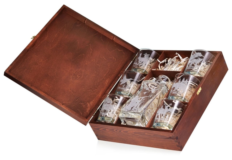 Komplet do whisky 6+1 "Myśliwski" karafka + szklanki w skrzynce (8)