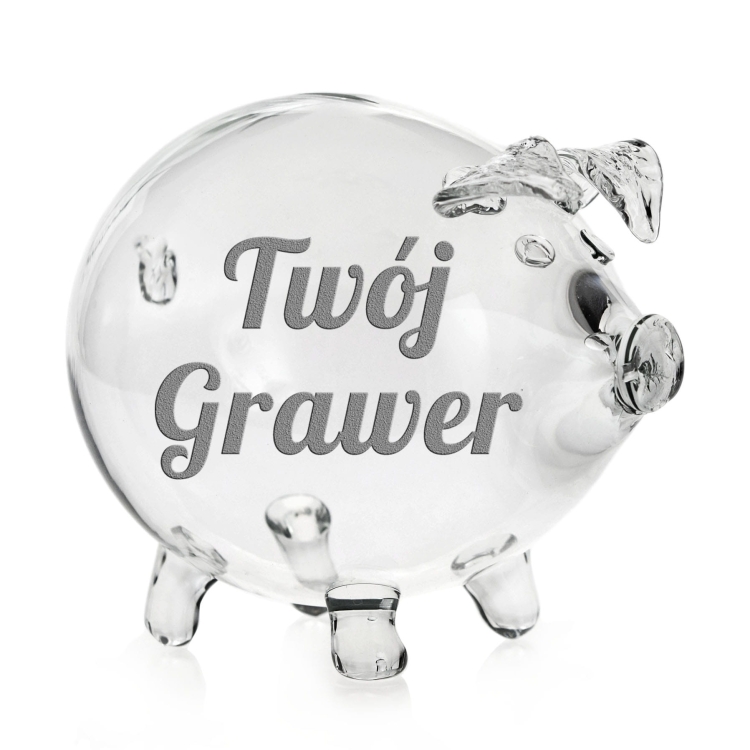 Bardzo duża szklana skarbonka ŚWINKA (3) z grawerem indywidualnym TWÓJ NAPIS