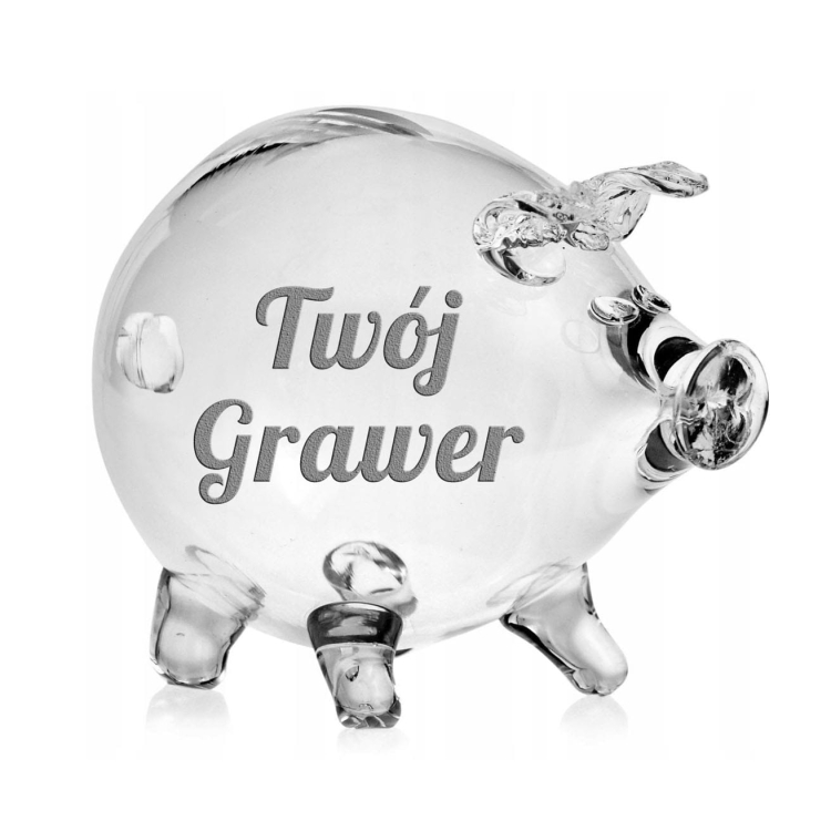 Duża szklana skarbonka ŚWINKA (4) z grawerem indywidualnym TWÓJ NAPIS