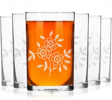 Przejdź do produktu Szklanki do herbaty kawy 250 ml szklanka z grawerem 6szt Kwiaty (2)